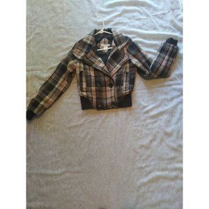 Charlotte Russe Plaid Pink Brown Cropped Jacket Women's Size Small